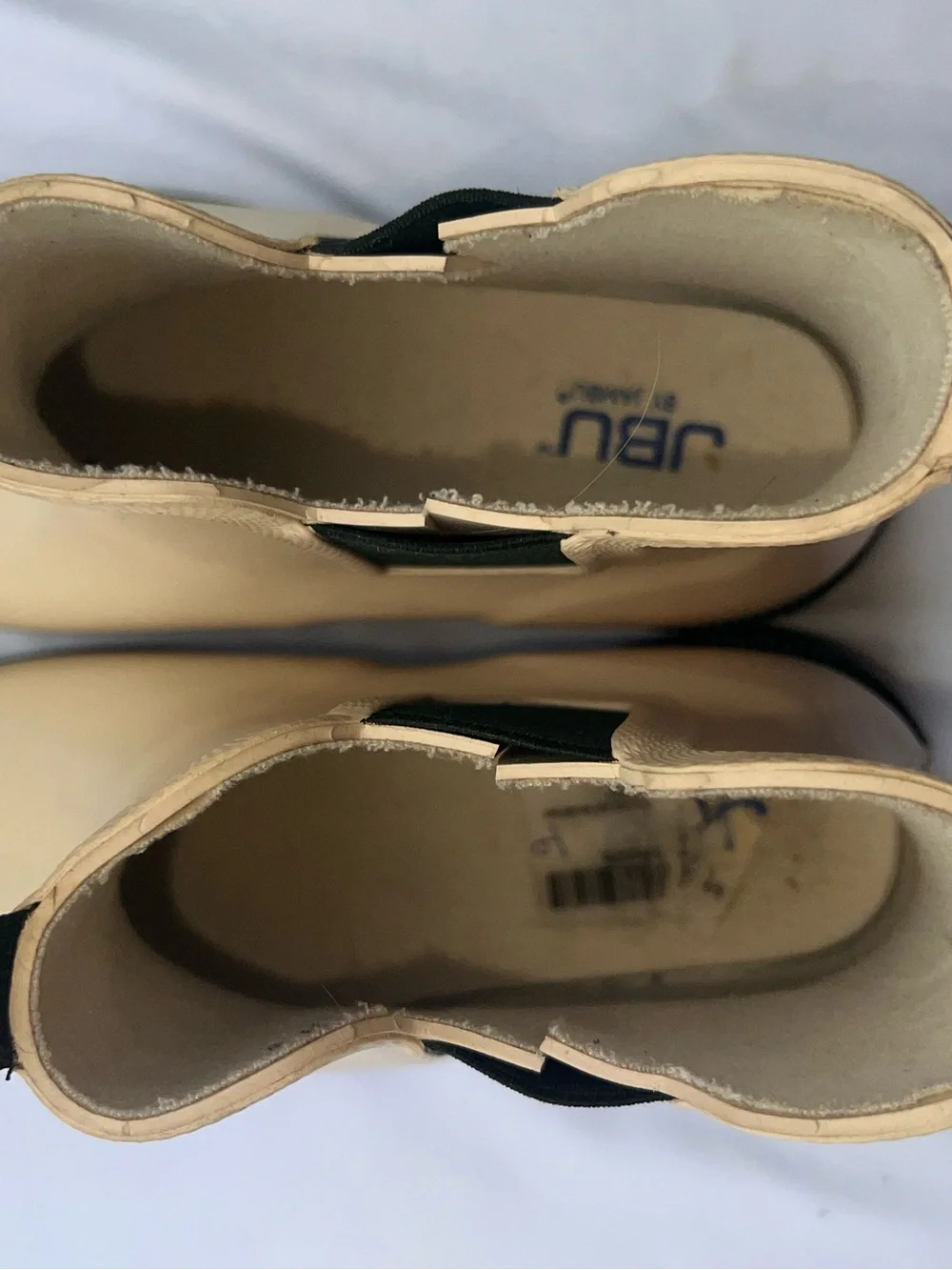 JBU Women’s Chelsea Rain Boots in Beige with Black Pull Tabs